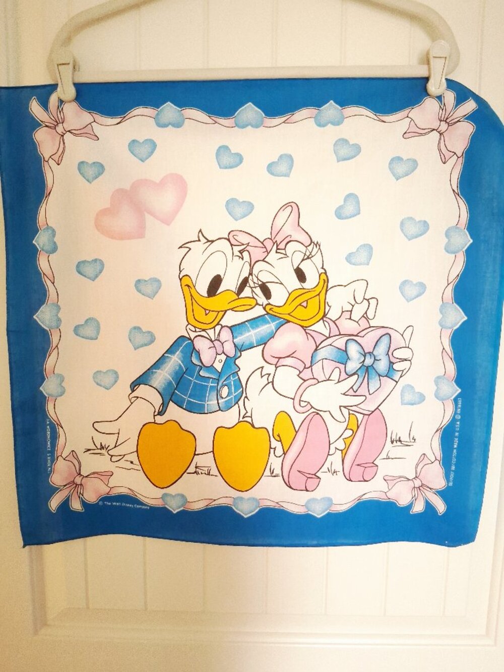 Vintage Walt Disney Donald and Daisy Duck Printed Bandana Blue Pink